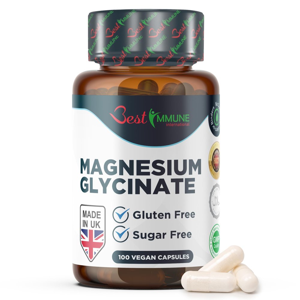 Best Immune, Magnesium Glycinate 500mg - High Strength Magnesium for Absorption and Bioavailability Balanced Formula for Energy Wellness 100 Vegan Capsules