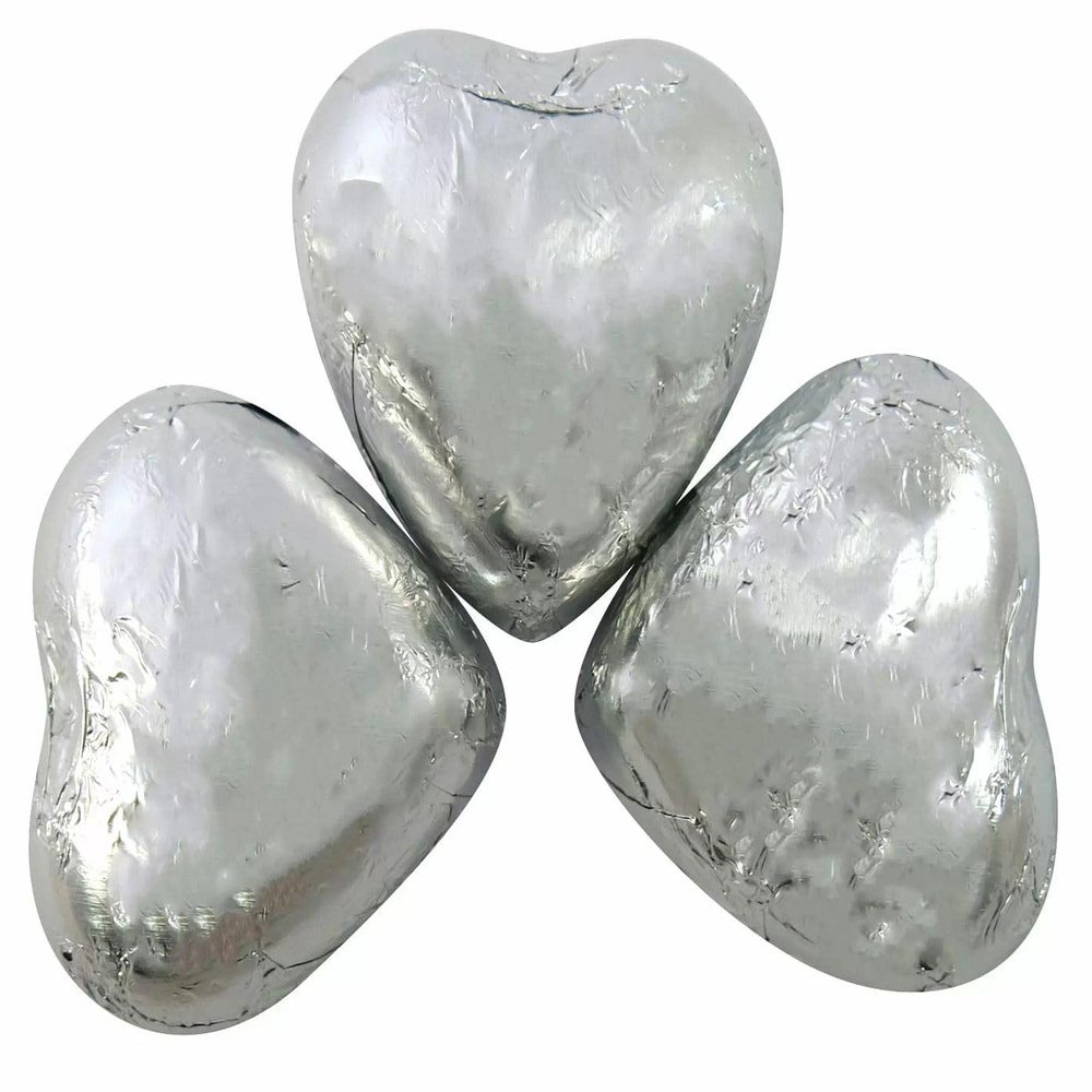 Silver Foiled Milk Chocolate Hearts - 1000g Chocolate Sweets
