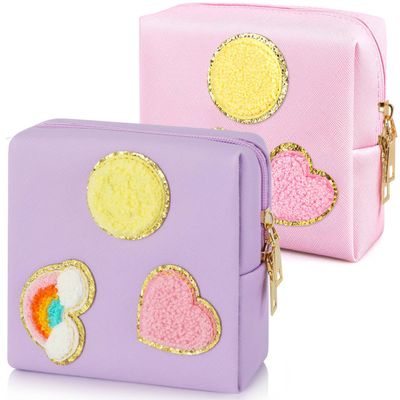 2 Pack Period Bag, PU Leather Sanitary Napkin Storage Bag for Feminine Pads Liners Tampons and Reusable Pads,Functional Sanitary Pads Pouches First Period Kit for Teen Girls Women Ladies Gift