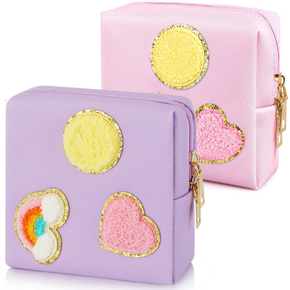 2 Pack Period Bag, PU Leather Sanitary Napkin Storage Bag for Feminine Pads Liners Tampons and Reusable Pads,Functional Sanitary Pads Pouches First Period Kit for Teen Girls Women Ladies Gift