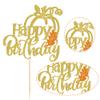Rsstarxi 1 Pack Pumpkin Happy Birthday Cake Topper Gold Glitter Pumpkin Themed Birthday Party Cake Pick Decoration for Autumn Fall Maple Leaves Thanksgiving Birthday Party Cake Decorations view 3