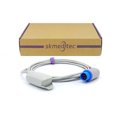 skmeditec SpO2 Sensor with Chip Compatible with Biolight M7000 Direct Connect Cable with Digital SpO2 Technology, 9.8FT Large Clip Probe with 12 Pins Round Connector