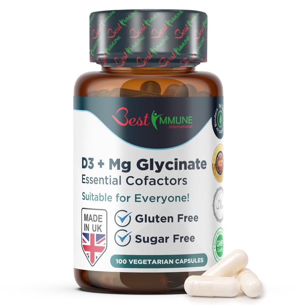 Best Immune, Magnesium Glycinate 400mg D3 1000IU Essential Cofactors Complex Premium Quality 100 Vegetarian Capsules Highest Bioavailability