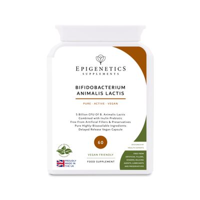 Bifidobacterium Animalis Lactis | 5 Billion CFU Probiotic + Chicory Root Prebiotic (Inulin) | 60 Vegan Delayed Release Capsules UK Made | 2 Month Supply
