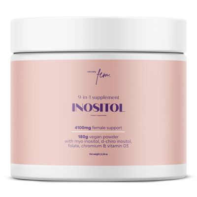 Inositol Myo & D-Chiro PCOS 4100MG Vegan Powder, Metabolic Function, Hormonal Balance and Psychological Function, 9-in-1 Inositol, Folate 5-MTHF, Chromium, Zinc, VIT B6, B12 & D3