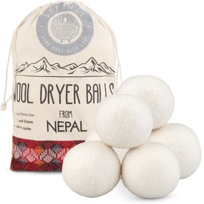 DimBull Wool Dryer Balls  6 Pack XXL, 100% Organic Merino Wool, Handmade in Nepal, Reusable Natural Fabric Softener for Laundry, Cuts Drying Time, Wrinkles & Static