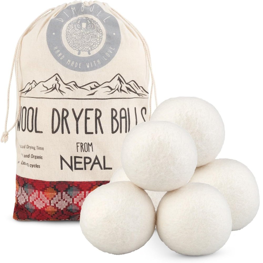 DimBull Wool Dryer Balls  6 Pack XXL, 100% Organic Merino Wool, Handmade in Nepal, Reusable Natural Fabric Softener for Laundry, Cuts Drying Time, Wrinkles & Static