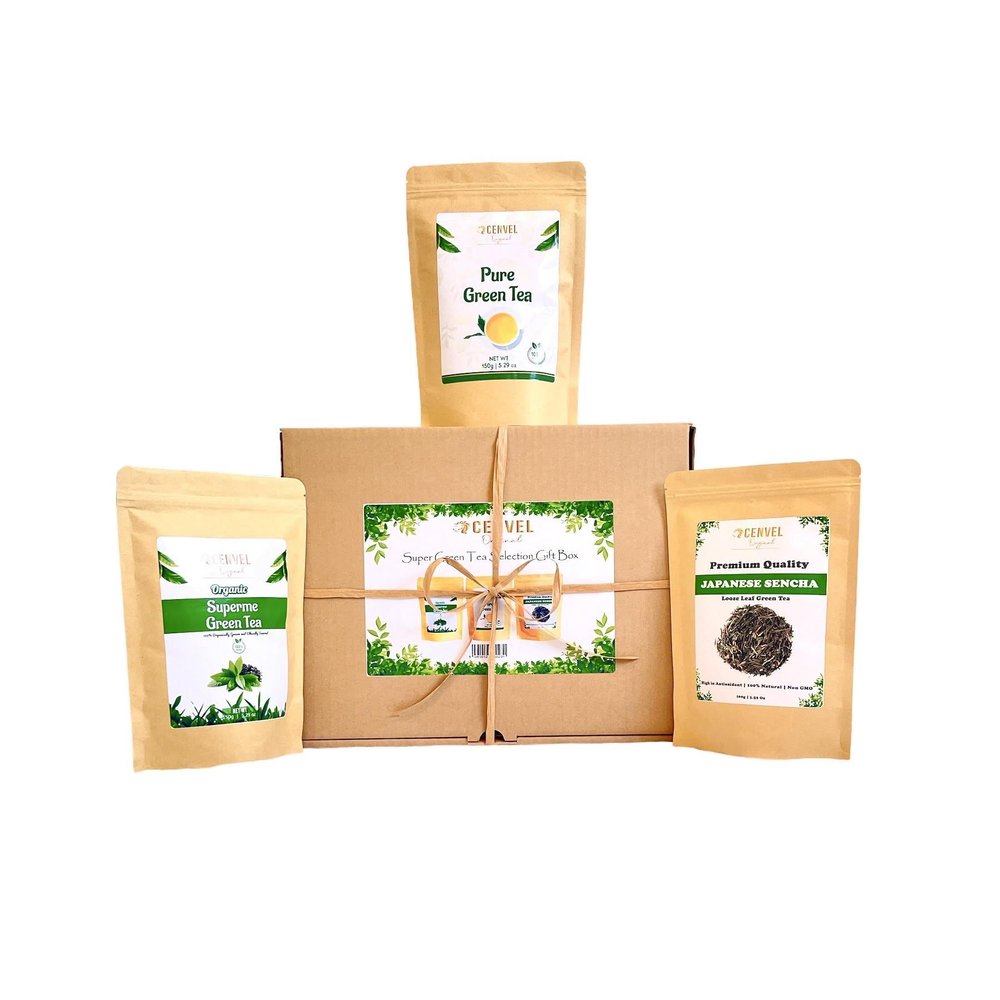 CENVEL Super Green Tea Selection | Our Hand Picked Selection of Our Organic Green Tea | Pure Green | Japanese Sencha | Great Gift Box | Eco Friendly Packaging | Zero Plastic (Super Green)