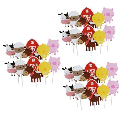 Abaodam 90pcs Farm Themed Paper Cake Toppers Farm Animals Birthday Cake Decorations Inserts Food Picks Dessert Cards for Party