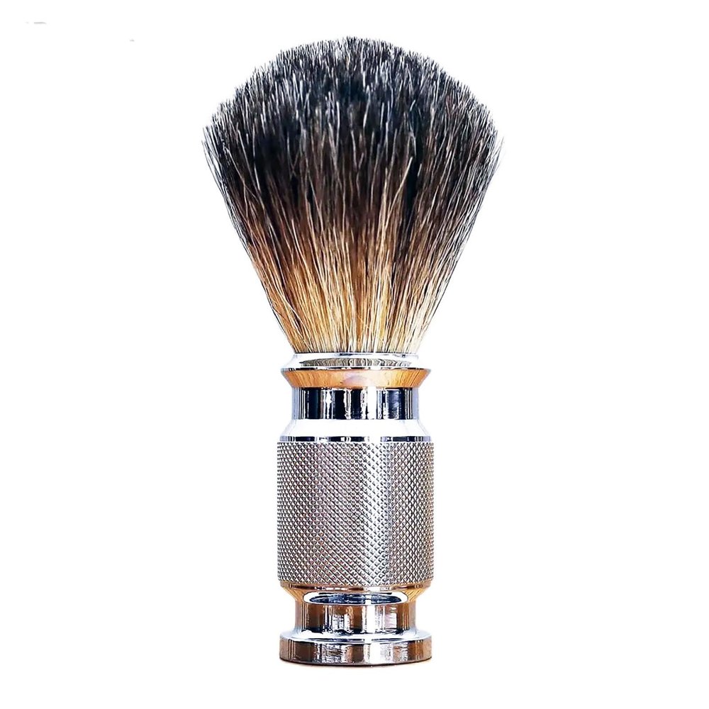 Magyfosia Classic Shaving Brush with Hand-Crafted Honey Natural Badger Hair Textured Solid Aluminium No-slip Handle Holder Beard Cream Barber Shop Professional Facial Clean Grooming Accessories