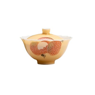 Glazed Color Hand-Painted Litchi Cover Bowl Handmade Thin Fetal Flower Mouth Bubble Tea (As Show Fits all)
