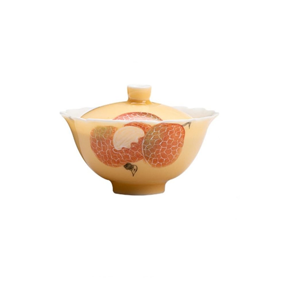 Glazed Color Hand-Painted Litchi Cover Bowl Handmade Thin Fetal Flower Mouth Bubble Tea (As Show Fits all)
