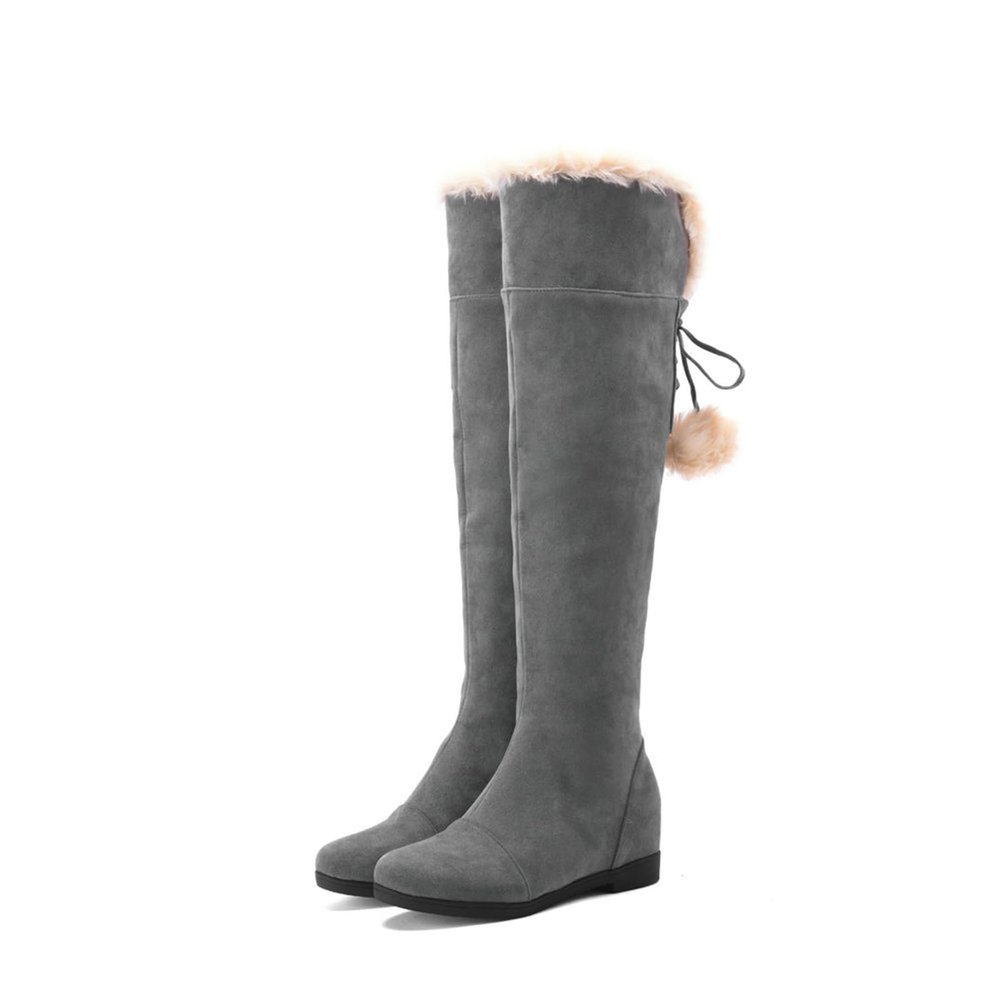 WOkismD Winter High-Top Over-The-Knee Boots Flat-Soled Warm And Thickened Women's Boots,Gray,42
