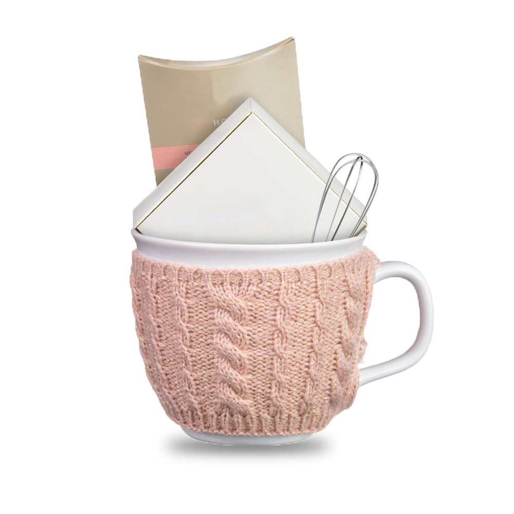 PaMeer Cosy-Knit Mug & Hot Chocolate Set, Chocolate/Hot Chocolate Stirrer-Marshmallow Gift Set
