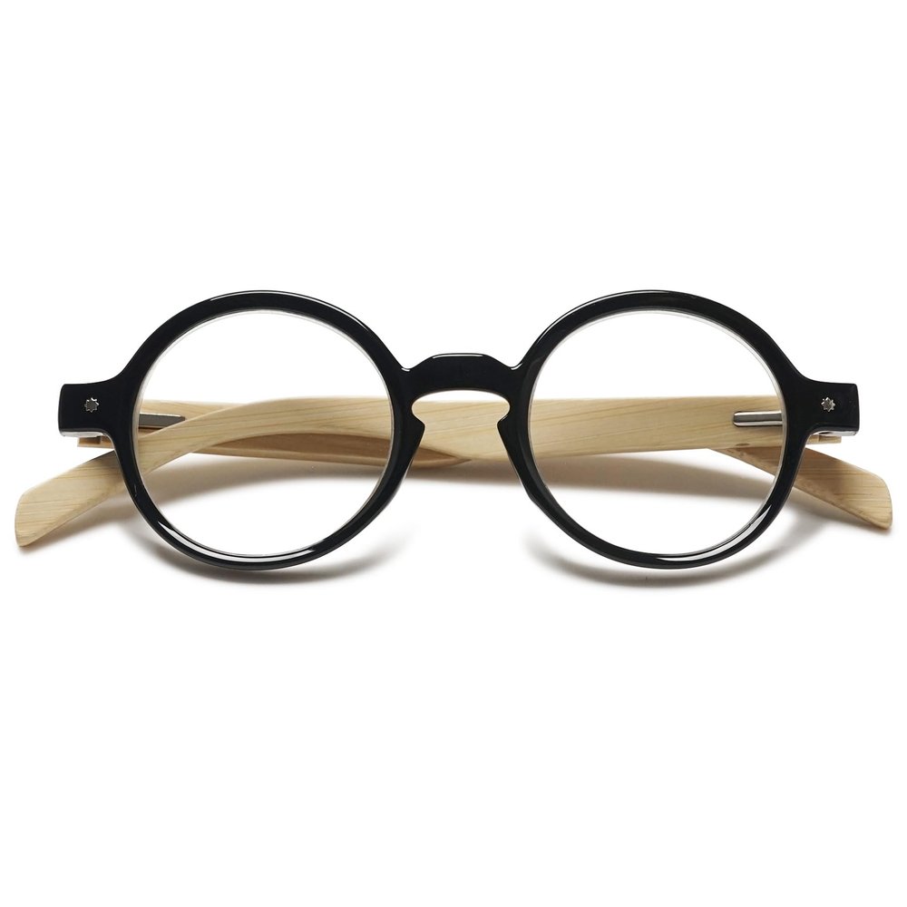 Lanomi Retro Round Reading Glasses Women Men Spring Hinges Lightweight Clear Vision Eyeglasses Black 4.0