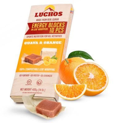 LUCHOS Energy Blocks - Guava & Orange, 400 g | Colombian On-the-Go Sports Nutrition for Running, Cycling & Hiking | A Natural Alternative to Bars & Gels | Vegan, Gluten Free & Easy to Digest