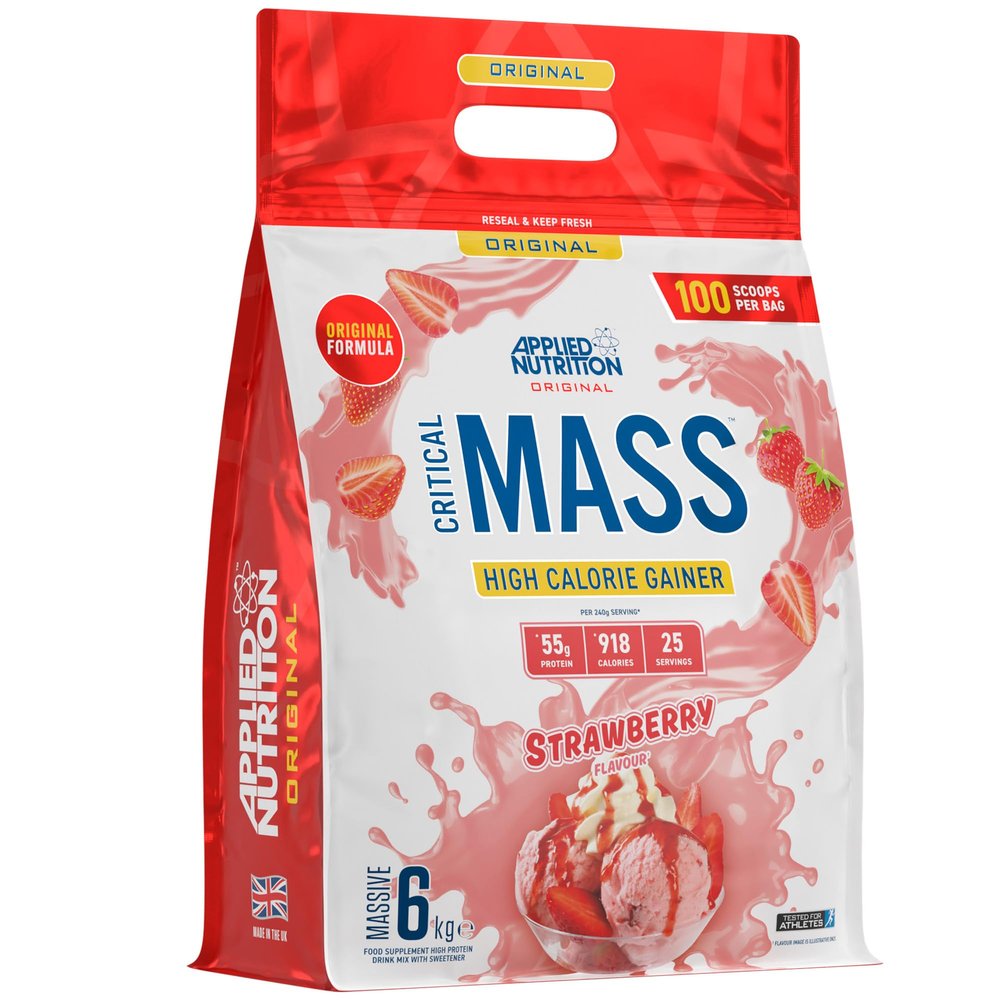 Applied Nutrition Original Critical Mass - Weight Gainer with MCT Powder, High Calorie Protein Powder Mass Gainer (6kg - 25 Servings) (Strawberry)