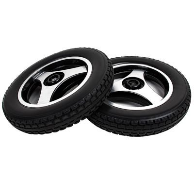 12 inch Rear Wheel Assembly for Electric Wheelchair, Black Non-pneumatic Solid Tire with Aluminum Alloy Wheel Hub, Power Wheelchair Replacement Parts(2 Counts)