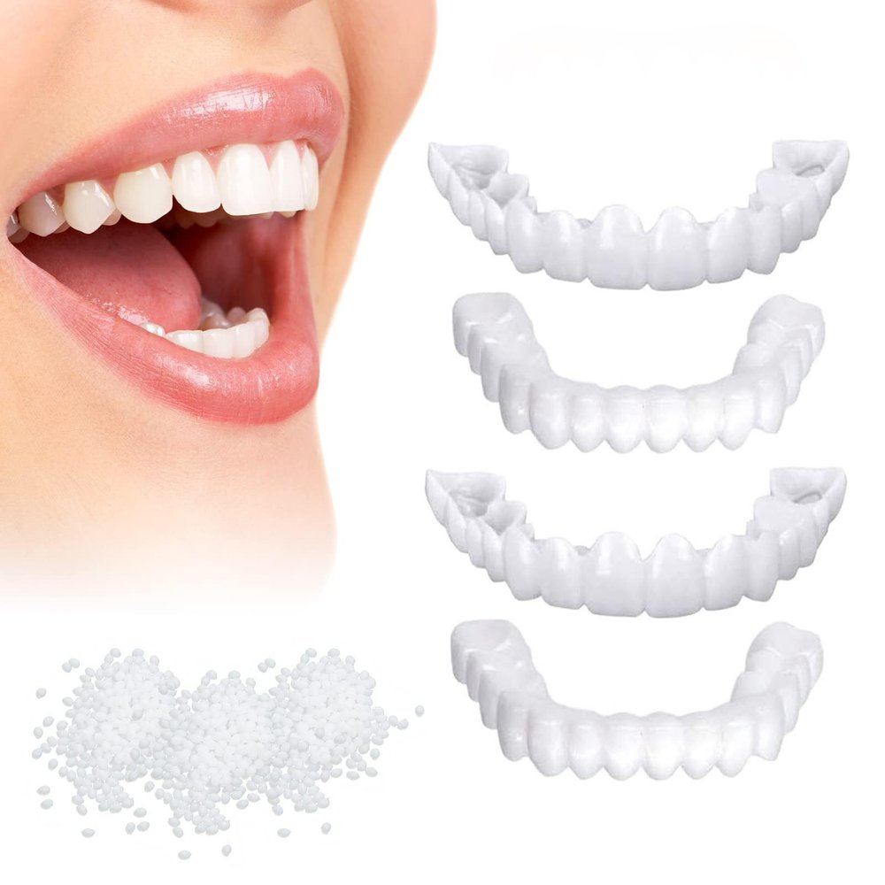 Flipped Warmth 2 Pair Instant Veneers Teeth Dentures Fake Teeth, Cosmetic Tooth Covering Snap Smile Teeth, Clip on Veneers Top And Bottom False Teeth for Men And Women