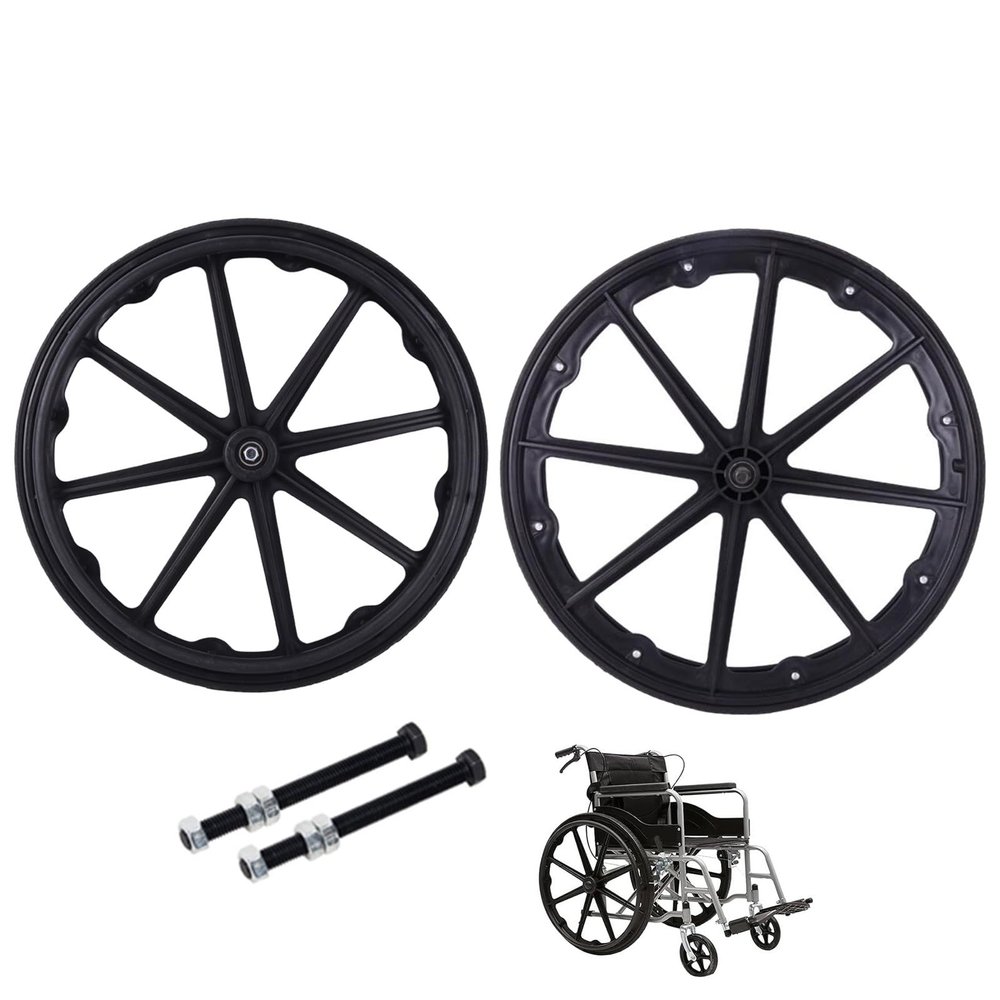 24inch Replacement Rear Wheels for Wheelchair (Set of 2), 24 x 1 3/8 Non-Pneumatic Solid Tires, Back Wheel Assembly with 12mm Metal Bearings