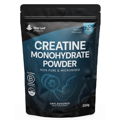 Creatine Monohydrate Powder 100% Pure Micronized Creatine - 350g Increased Absorption & Mixing, Creatine Powder for Physical Performance + Scoop Pre Post Workout Gym Supplements UK Made by New Leaf