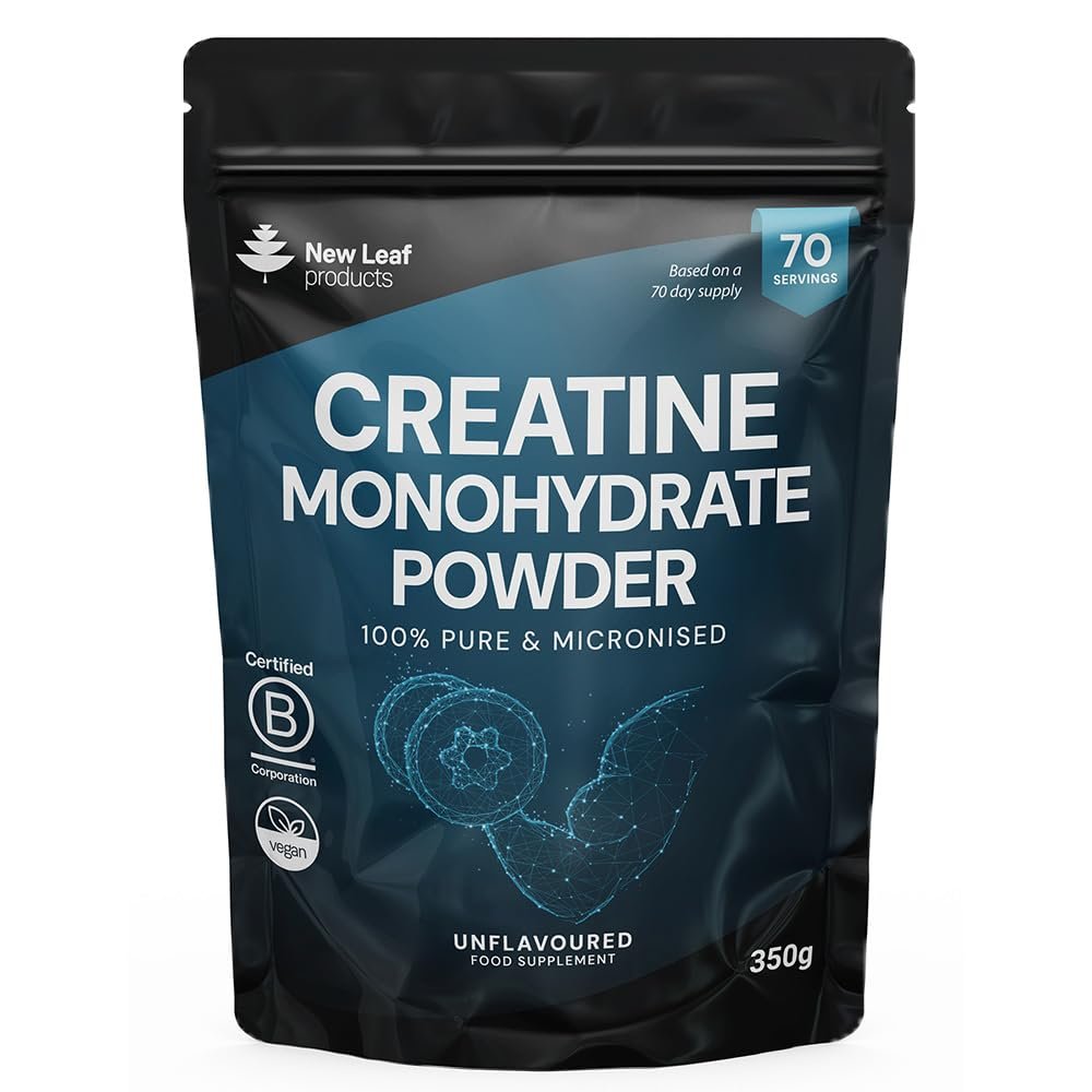 Creatine Monohydrate Powder 100% Pure Micronized Creatine - 350g Increased Absorption & Mixing, Creatine Powder for Physical Performance + Scoop Pre Post Workout Gym Supplements UK Made by New Leaf