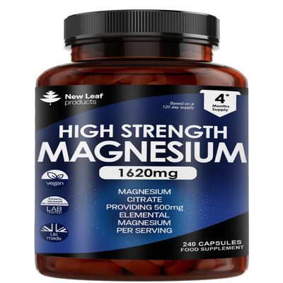 Magnesium Citrate Capsules 1620mg - 240 Fill - Super Strength Supplements - with 500mg Elemental Vegan Magnesium - Not Tablets or Gummies - Muscle & Sleep Support (Four Months Supply)