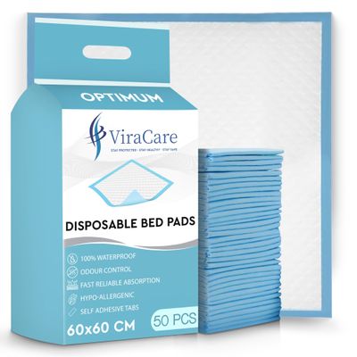 100 x Incontinence Bed Pads | 60 x 60 cm | Incontinence Bed Sheets | Disposable Mattress Protector | Self Adhesive Tabs | Absorbent Pads | (2 Packs of 50)