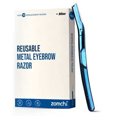 ZOMCHI Dermaplaning Tool for Face, Eyebrow Shaper for Women and Men, Precision Silicone Cover, Reusable Metal Handle - Blue