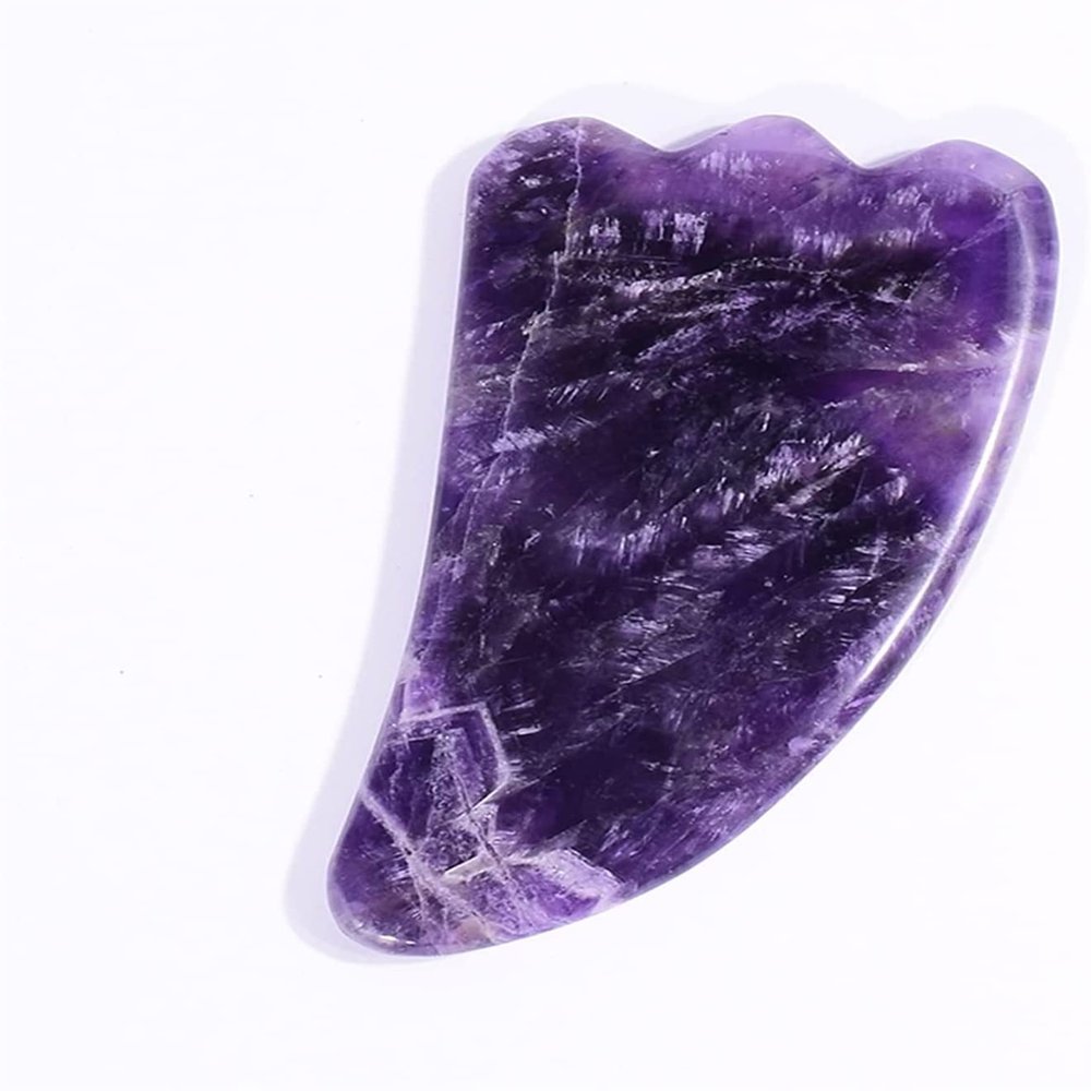 AOHRO Natural crystal rough Amethyst Rough Amethyst Roller Gesicht Gua Sha Werkzeug Set Natrliche Stein Gesichts Gesundheit Pflege Massage Kristall Quarz Spa Akupunktur (Color : Gold)