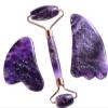 AOHRO Natural crystal rough Amethyst Rough Amethyst Roller Gesicht Gua Sha Werkzeug Set Natrliche Stein Gesichts Gesundheit Pflege Massage Kristall Quarz Spa Akupunktur (Color : Gold) view 2