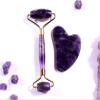 AOHRO Natural crystal rough Amethyst Rough Amethyst Roller Gesicht Gua Sha Werkzeug Set Natrliche Stein Gesichts Gesundheit Pflege Massage Kristall Quarz Spa Akupunktur (Color : Gold) view 3