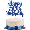 Gyufise 1Pc Happy 50th Birthday Cake Topper Glitter 50 & Fabulous Cheers to 50 Years Old 50th Birthday Cake Pick for Celebrating 50th Birthday Anniversary Party Cake Decorations Blue view 1