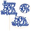 Gyufise 1Pc Happy 50th Birthday Cake Topper Glitter 50 & Fabulous Cheers to 50 Years Old 50th Birthday Cake Pick for Celebrating 50th Birthday Anniversary Party Cake Decorations Blue view 3