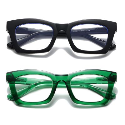 Hubeye Reading Glasses for Women Oprah Style Blue Light Blocking Oversized Square Spring Hinge Computer Readers (Black+Bright Green, 1.75)