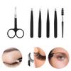 JIHUOO 6 Pcs Eyebrow Tweezers Set Curved Scissor Eyelash Brush Hair Removal Tweezers Facial Hair Plucking Tool with Leather Case Black view 4