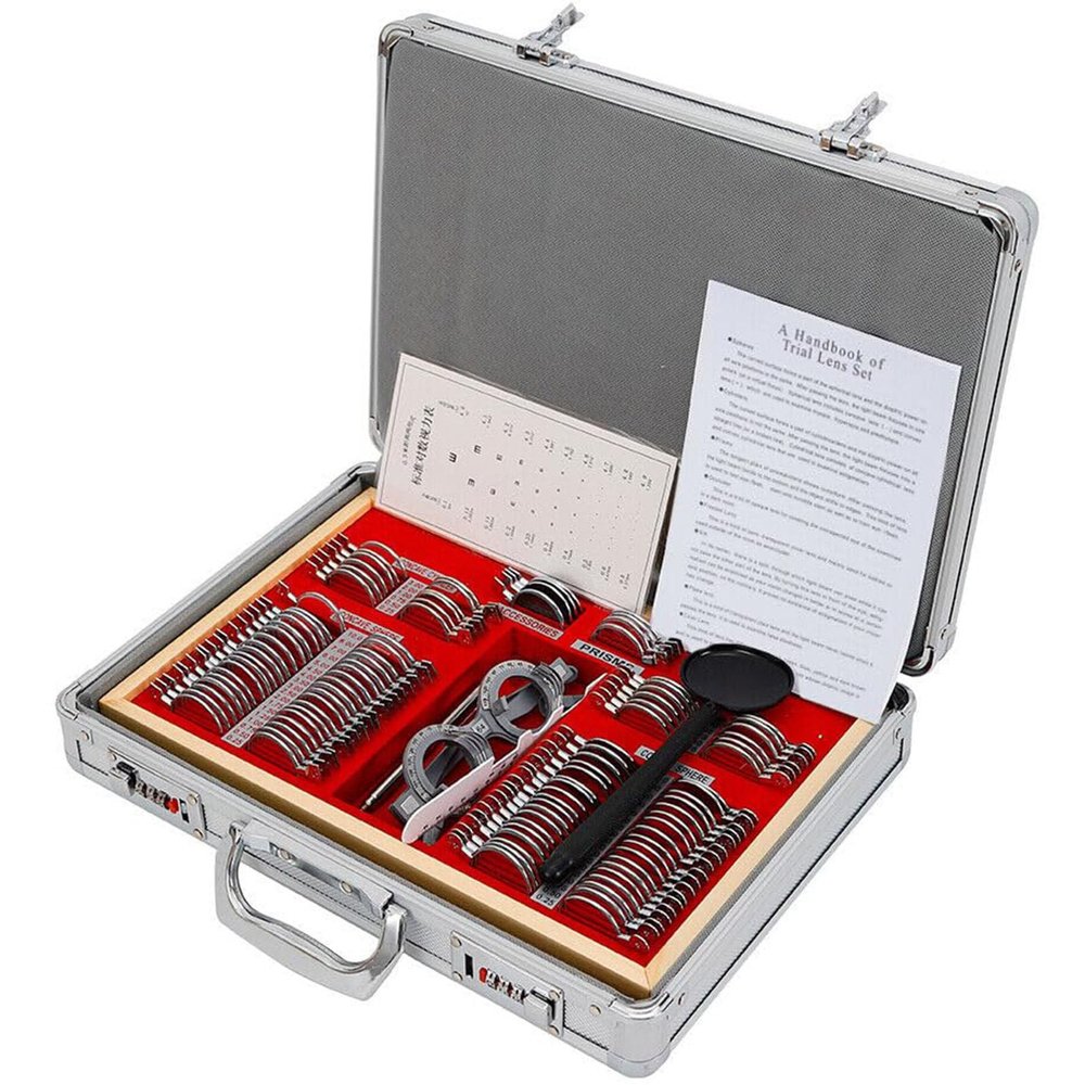 104 Trial Lens Set Metal Rim Aluminum Case Free Trial Frame,Metal Rim Optometry Kit,Aluminum Case Trial Frame Optometry Optician Test