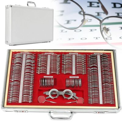 266 pcs Optical Trial Lens Set Ophthalmology Optometry Kit Adjustable Trial Frame Optometry Optician Eye Test Glasses Metal Rim Aluminum Case