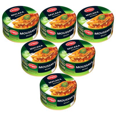 Compass Moussaka - 300g Canned Ready Meals - Tinned Bulgarian Real Food Meal Pouches - MRE & Camping | Ready to Eat Hot or Cold - Long Life - Meal Replacement (Moussaka, 6 Pack)