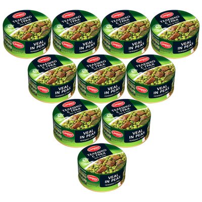 Compass Beef in Peas Stew - Canned Ready Meals - 300g Tinned Bulgarian Real Food Meal Pouches - MRE & Camping | Ready to Eat Hot or Cold - Meal Replacement (Beef in peas stew, 10 Pack)