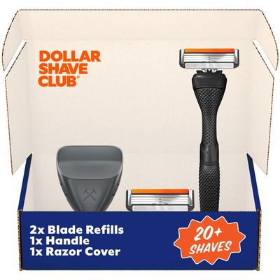 Dollar Shave Club Starter Set - Diamond Grip Razor Handle, 4 Blade Refills, and Razor Cover - Men's and Women's Precision Shaving Kit