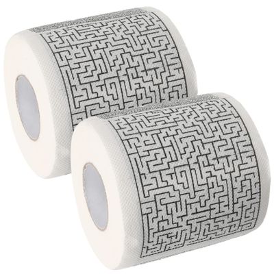 Mobestech 2 Rolls Labyrinth Pattern Toilet Paper Bulk Funny Print Bathroom Tissue Paper Creative Game Design Wood Pulp Toilet Supplies