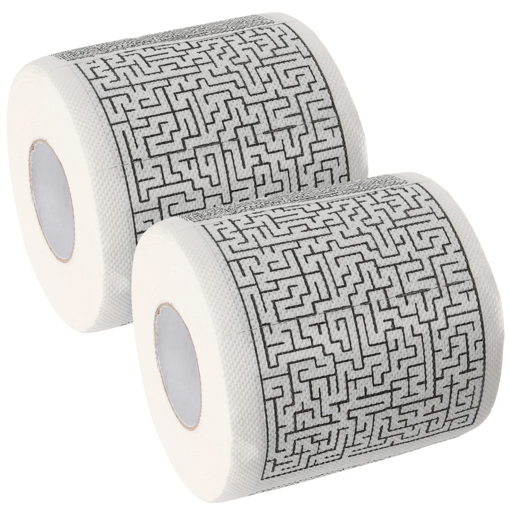 Mobestech 2 Rolls Labyrinth Pattern Toilet Paper Bulk Funny Print Bathroom Tissue Paper Creative Game Design Wood Pulp Toilet Supplies