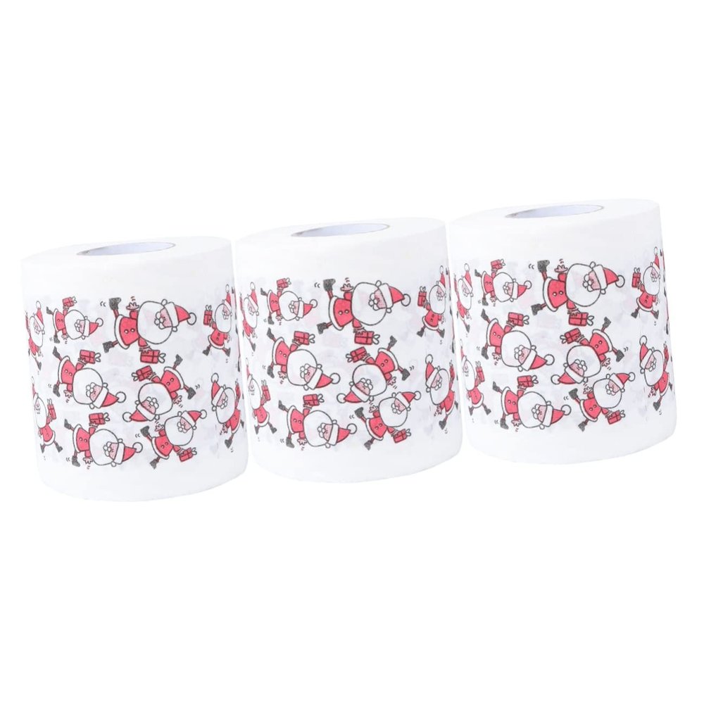 Mobestech 3rolls Christmas Toilet Paper Santa Claus Unbleached Soft Strong for Parties Decor