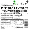 Nutrics 14000mg French Maritime Pine BARK Extract 95% Proanthocyanidins Pure 30 V Capsules (1 Month Supply) - Suitable for Vegan Vegetarian (30) view 2