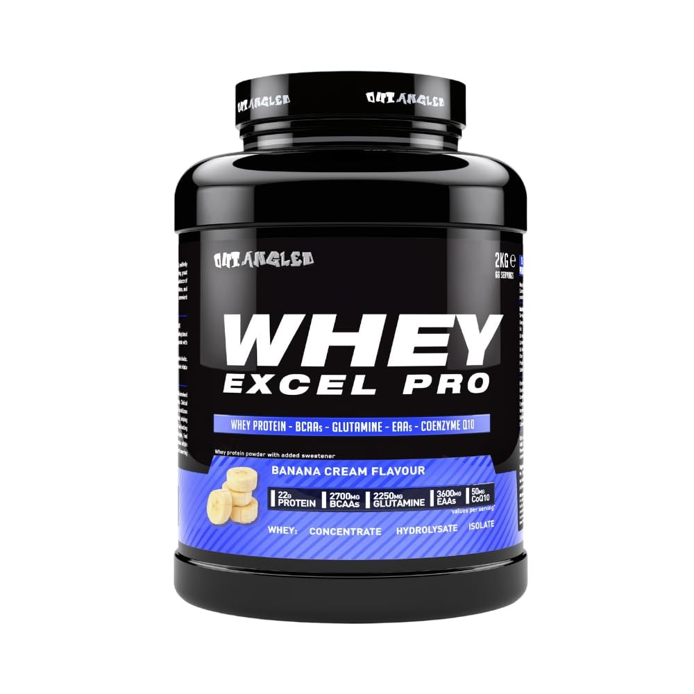Out Angled Whey Protein Powder, Whey Excel Pro, Banana Flavour 2kg, High Protein with Whey Protein Isolate for Muscle Recovery