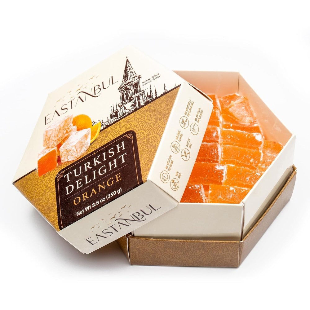 Eastanbul Turkish Delight, Turkish Delights Candy with Orange Flavor, 250g