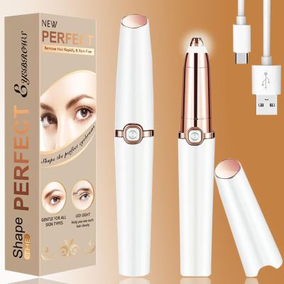 Eyebrow Hair Remover Nose Face Hair Removal Rechargeable Eyebrow Trimmer Razor with Light Painless Trimmer Portable Eyebrow Hair Removal for Nose, Face, Arms, Legs, Women, Men, Girls