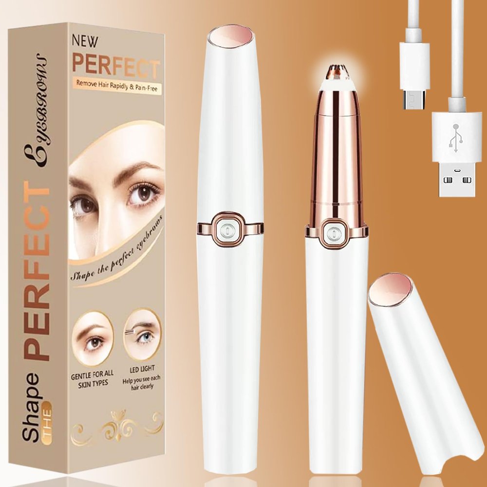 Eyebrow Hair Remover Nose Face Hair Removal Rechargeable Eyebrow Trimmer Razor with Light Painless Trimmer Portable Eyebrow Hair Removal for Nose, Face, Arms, Legs, Women, Men, Girls