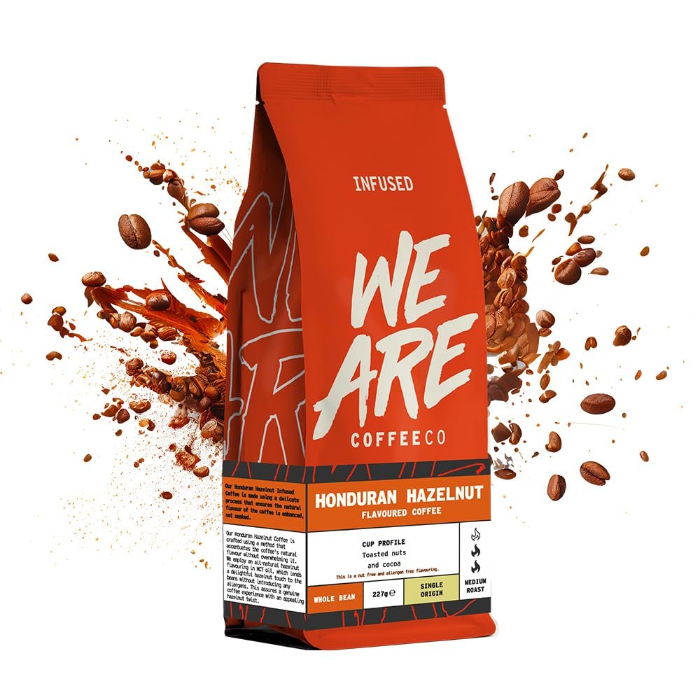 We Are Coffee Co - Honduran Hazelnut Flavour Infused Coffee Beans | Single Origin Arabica | Whole Bean 227g | Medium Roast | Flavoured | Freshly Roasted in the UK